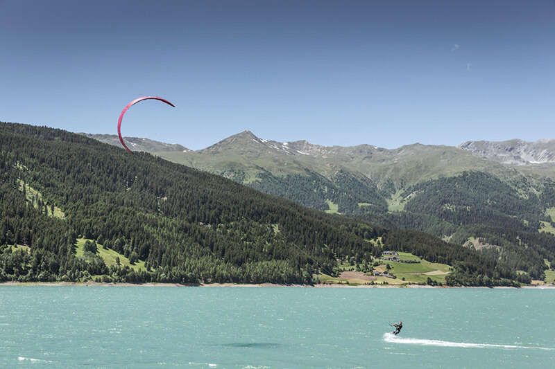 Kitesurfing at Lake Reschen in Tyrol